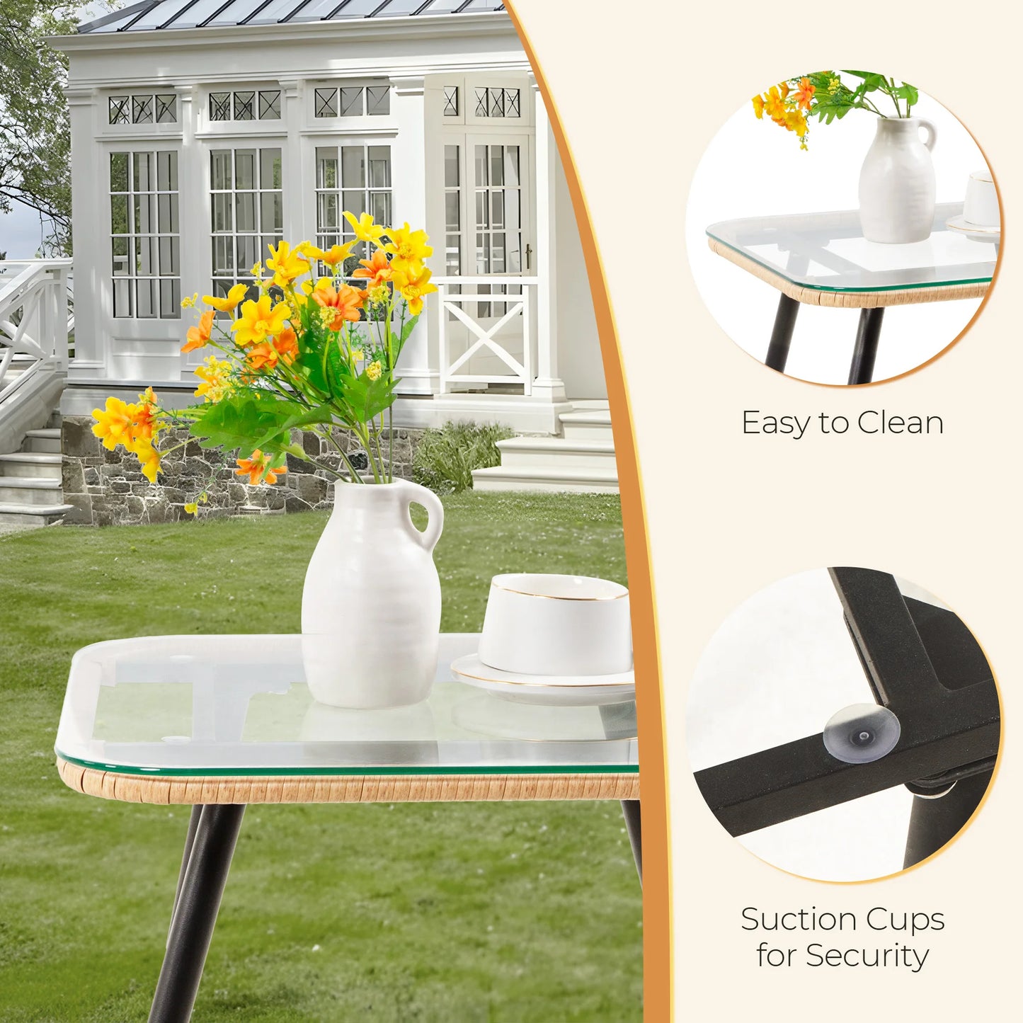 5 PiecePE Rattan Patio Furniture Set, Wicker Bistro Set, All-Weather Chairs, Ottoman & Coffee Table