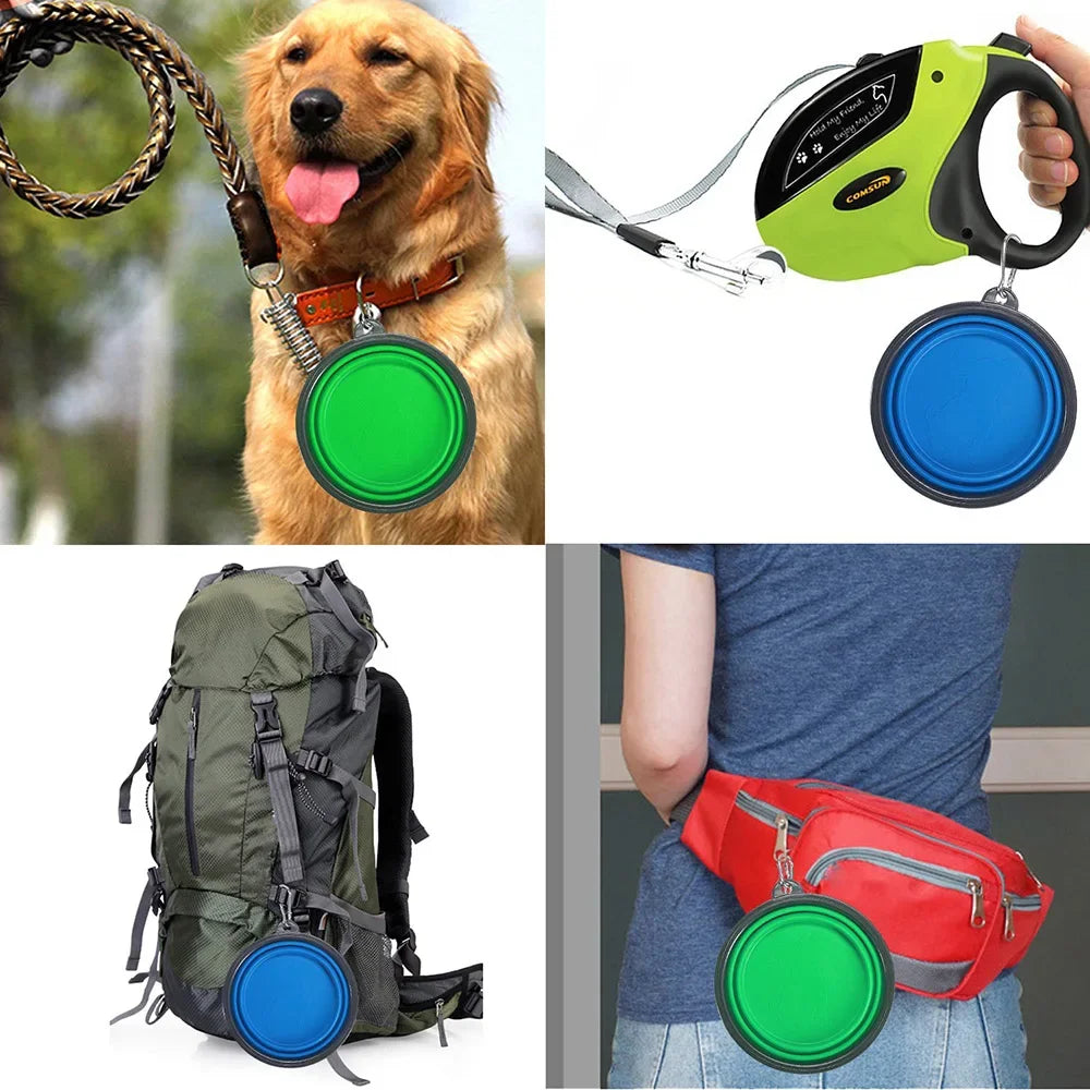 Collapsible Pet Silicone Dog Food Water Bowl Camping Travel Folding ,Carabiner Pet Supplies