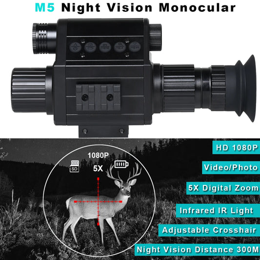 Digital Night Riflescope 940nm IR Sight Monocular 5X Zoom HD 1080P Video Photo 300m Night Vision