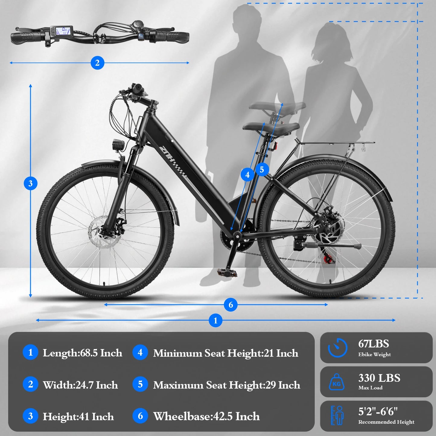 1000W Peak Electric Bike for Adult,26" Tires 50Miles Range Commuting Ebike,Removable,20MPH,7-Speed