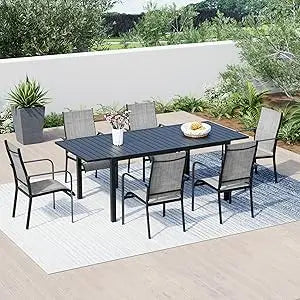 7-Piece All-Weather Rattan Patio Dining, 60" Wood Table, Removable Cushions & Umbrella Hole