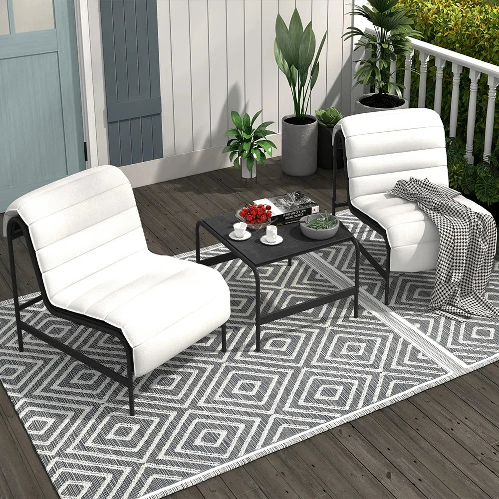 3-Piece Oversized Outdoor Furniture Set,Wide and Deep Lounge Chairs Olefin Cushions, Stone-TopTable