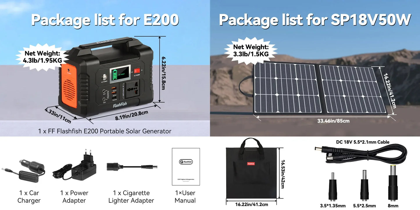 Portable Power Station 200W 151Wh Solar Generator,Solar Panel 50W Battery Cell Complete Kit Set