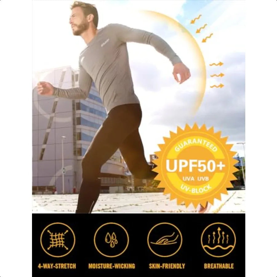 Men's Sun Protection Shirts UV SPF UPF 50+ Long Sleeve Rash Guard Fishing Running Quick Dry Light