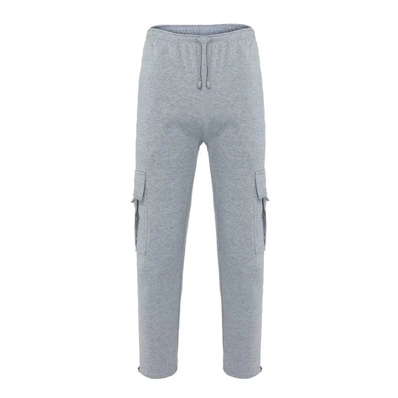 Men’s Loose Cargo Pants Casual Drawstring Elastic Waist Wide Leg Athletic Trousers