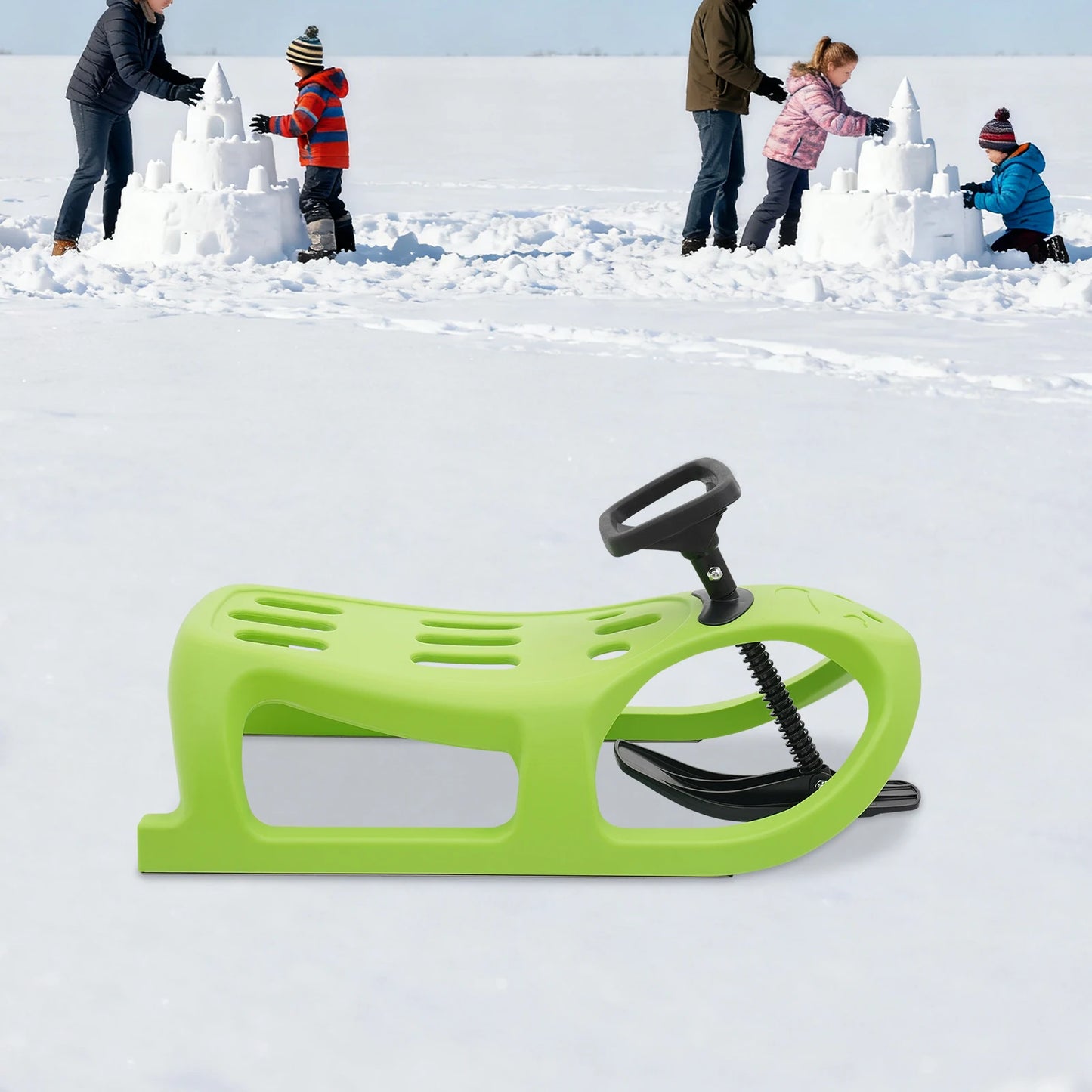 Snow Sled 100kg Load-bearing Capacity Single Rider Winter Sleigh Outdoor, Toddlers & Kids