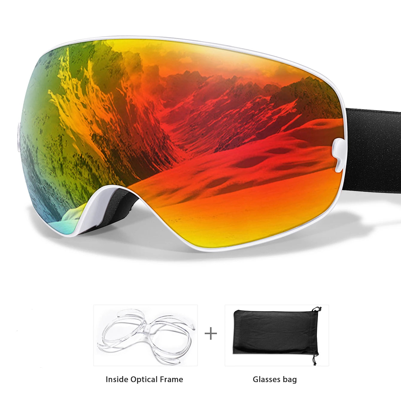 Winter Outdoor SKI Goggles Men/Women Teen, Free Optical Frame/Bag, UV400 Anti-Fog Snowboard Eyewear