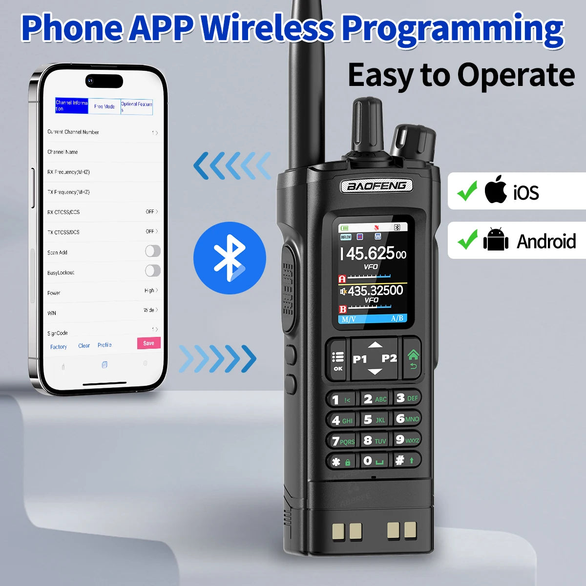 GPS Walkie Talkie 10W Long Range Multi Band Bluetooth APP Programming Wireless Copy Frequency Type-C