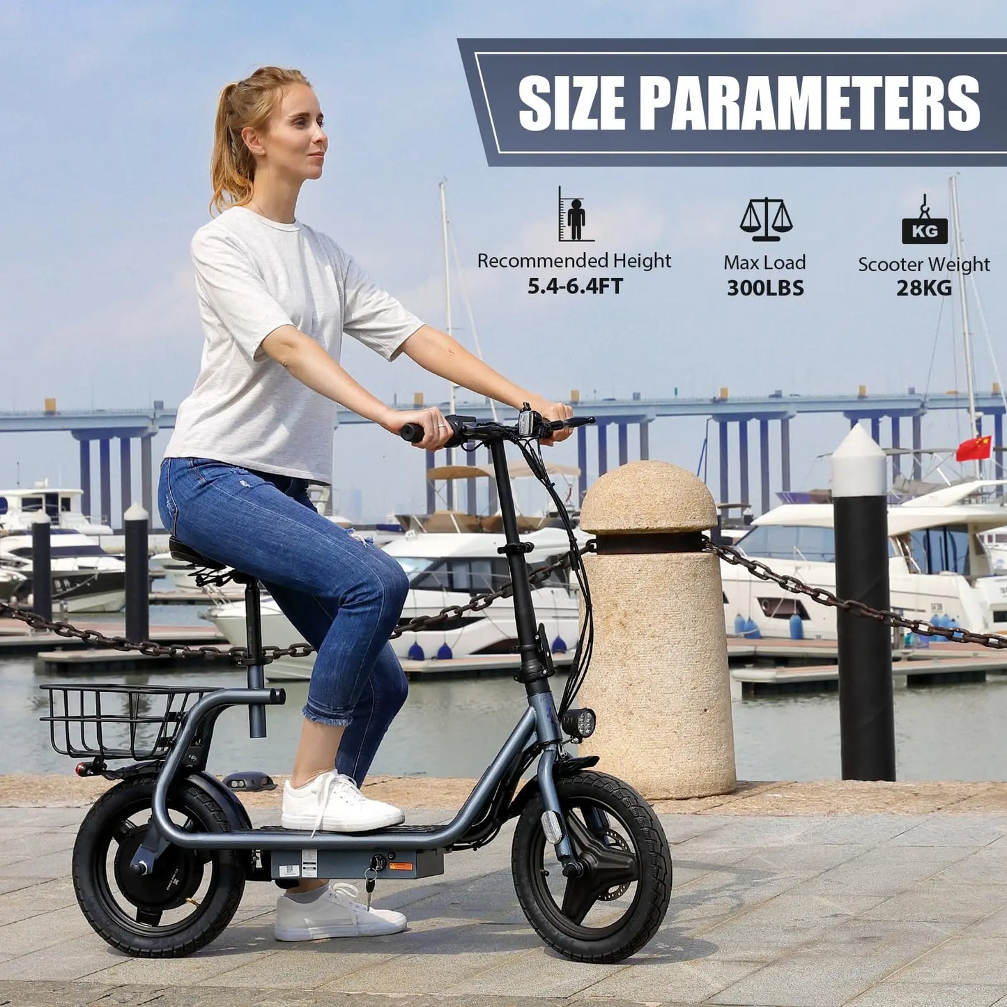 Peak 819W Electric Scooter 500W Motor W/ Seat 14" Tire, 30 Miles Ranges 20MPH Max Speed, to 300 LBS