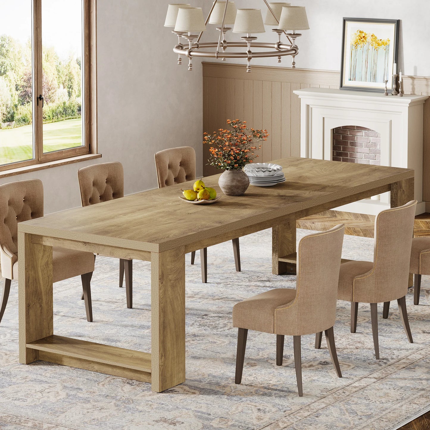 Tribesigns 86.61-Inch Dining Table for 6-8 People, Modern Long Kitchen Table,Pedestal Base, indoor