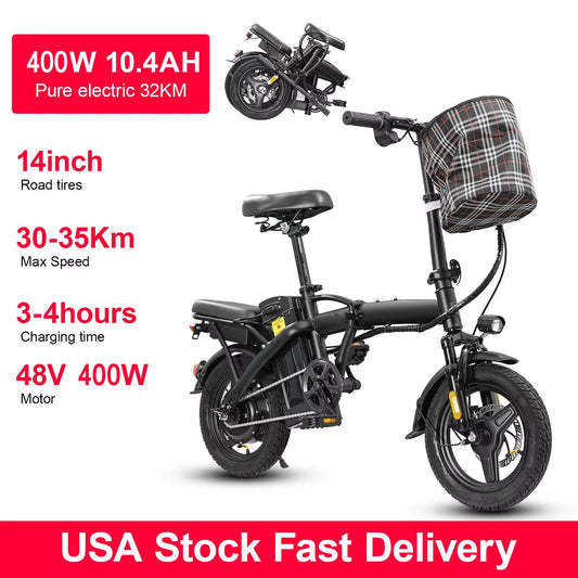 48V400W 10.4AH Foldable Electric Bike Child Dirt Bike E Bike Long Range With Basket Road Bikes