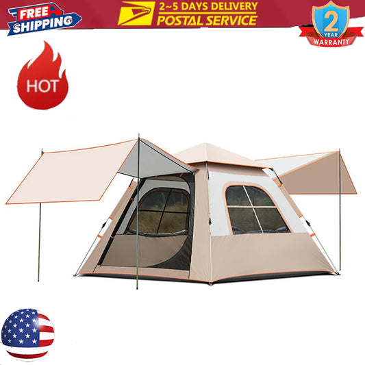 Portable Automatic Pole With Two Doors Two Windows With Canopy double-layer Waterproof Anti-UV Shade