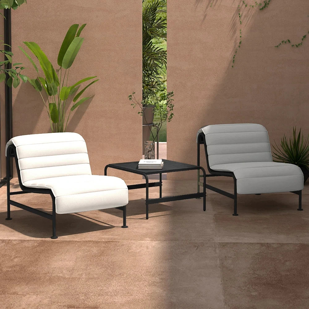 3-Piece Oversized Outdoor Furniture Set,Wide and Deep Lounge Chairs Olefin Cushions, Stone-TopTable