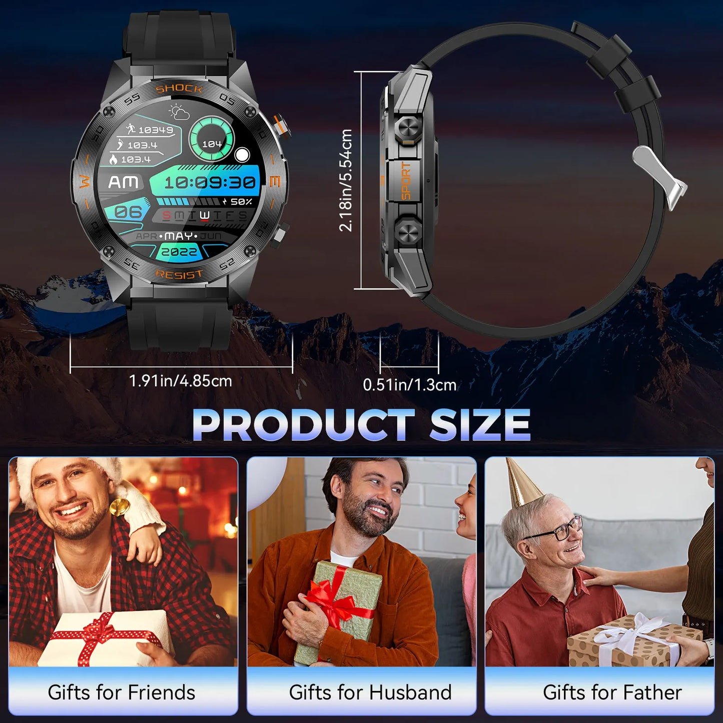 LaNikar Military Smart Watch,Men Fitness Tactical Multiple Sports Modes Heart RateSpO2 Sleep Tracker