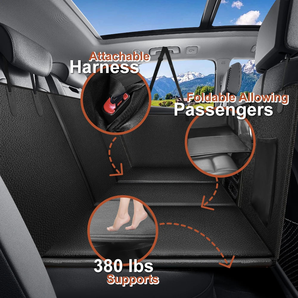 Back Seat Extender for Dogs Waterproof  Seat Cover, Hard Bottom Anti Scratch Car Protector Mat