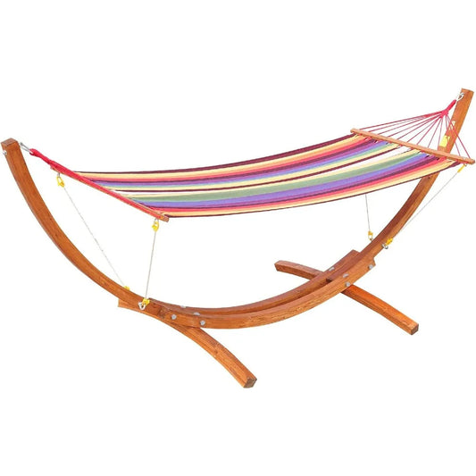 10' Wood Outdoor Hammock,w/ Stand Rainbow Bed, Heavy Duty Roman Arc Hammock for Single Person