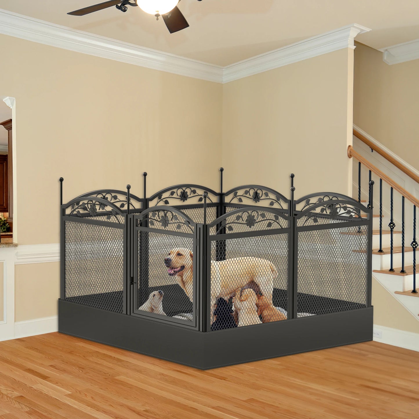 8 Panels, Heavy Duty Dog Playpen Outdoor Indoor Metal Fence,Waterproof Fertility Pad