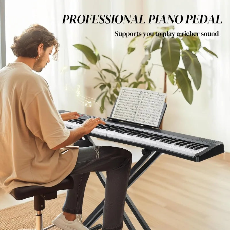 88 Key Foldable Electronic Piano, Semi-Weighted Digital Piano with Dual Bluetooth Mode (Black)