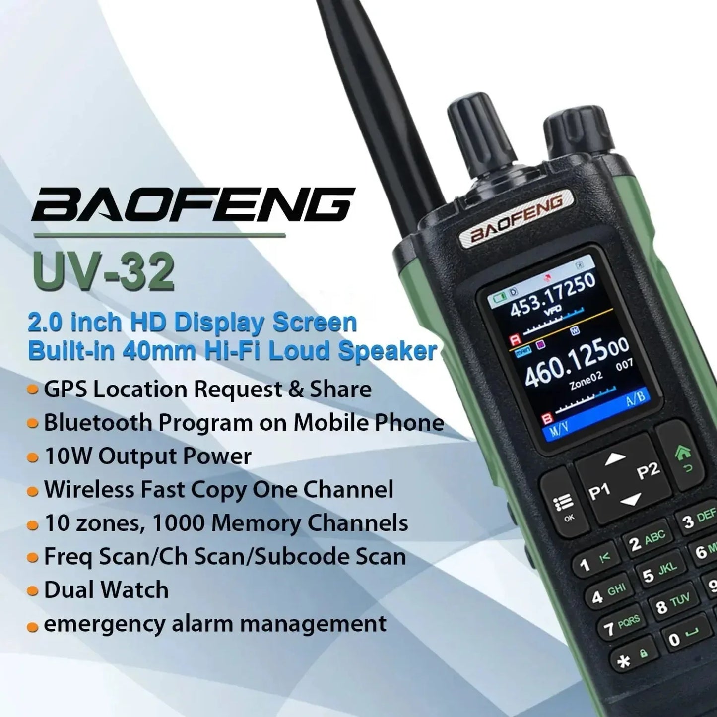 GPS Walkies Talkie AM FM Long Range Bluetooth Program10W Wireless Copy Frequency 1000CH 2-Way Radio