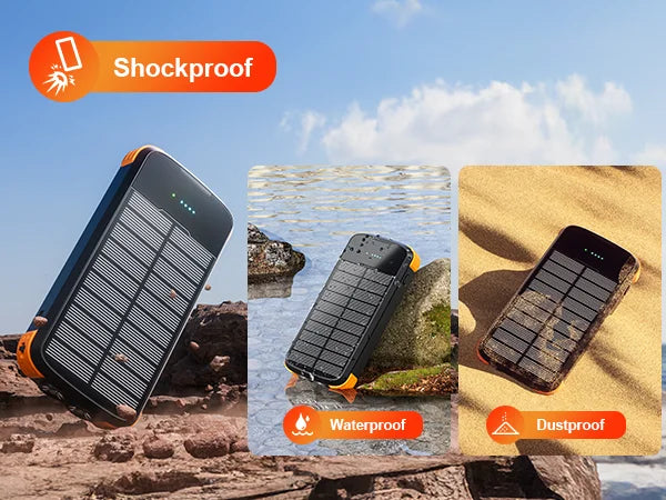 Solar-Power-Bank-Charger, 40000mAh Portable Phone Charger Built in 4 Cables /Output, PD 20W Fast