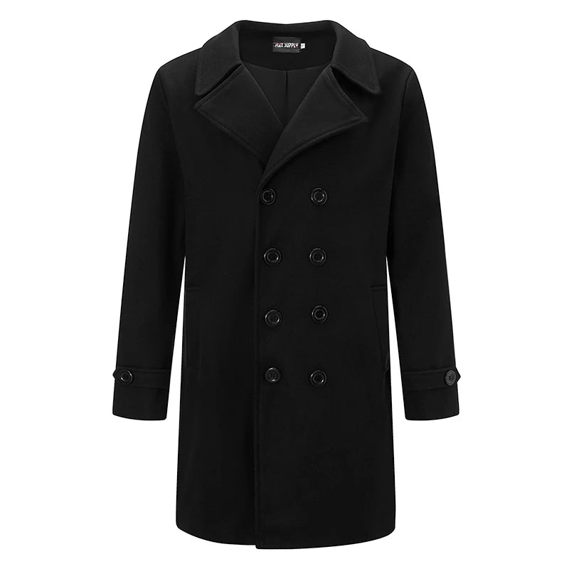 Classic Wool Blend Peacoat with Notched Lapel and Button Closure for Men s Winter Fashion Outerwear