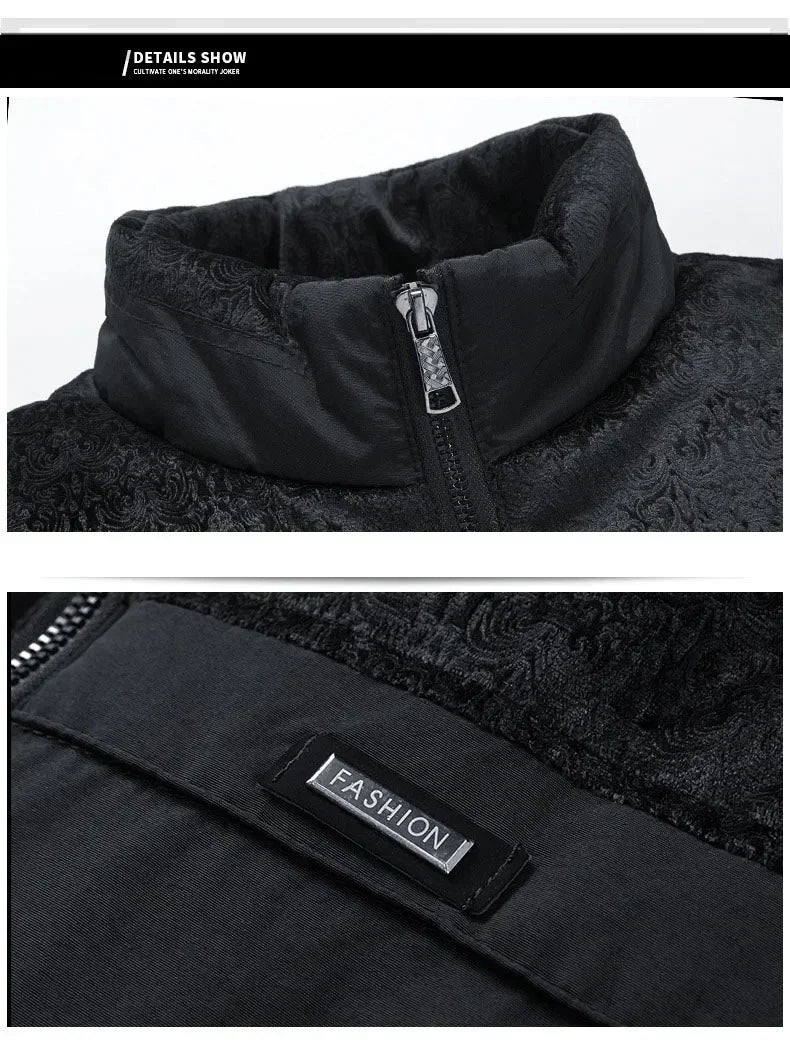 Puffer Jacket Men's Plush Thickened Parkas Stand Collar Jacket Warm Zipper, Padded Overcoat for Men