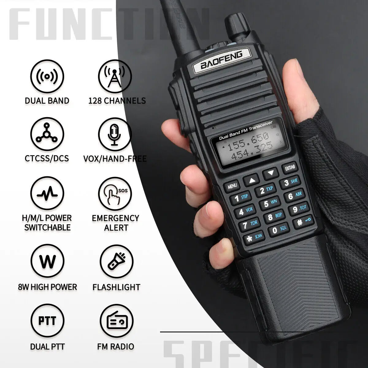 8W Walkie Talkie 3800mAh Battery UV82 Dual Band VHF UHF Long Range Emergency Ham Radio
