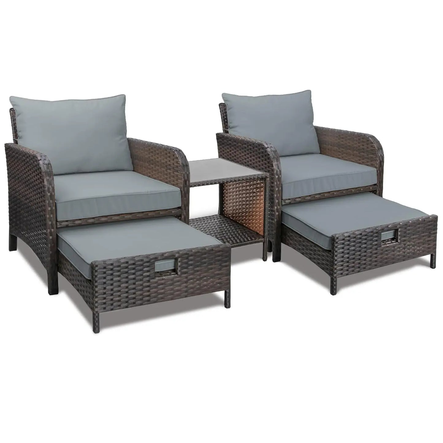 Balcony Furniture 5 Piece Patio Conversation Set, PE Wicker Rattan .Soft Cushions 2, Customized