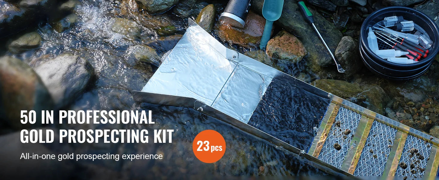 50" 12" Complete Sluice Box Gold Panning Kit Aluminum Alloy23/16 PCS Gold Prospecting Kit