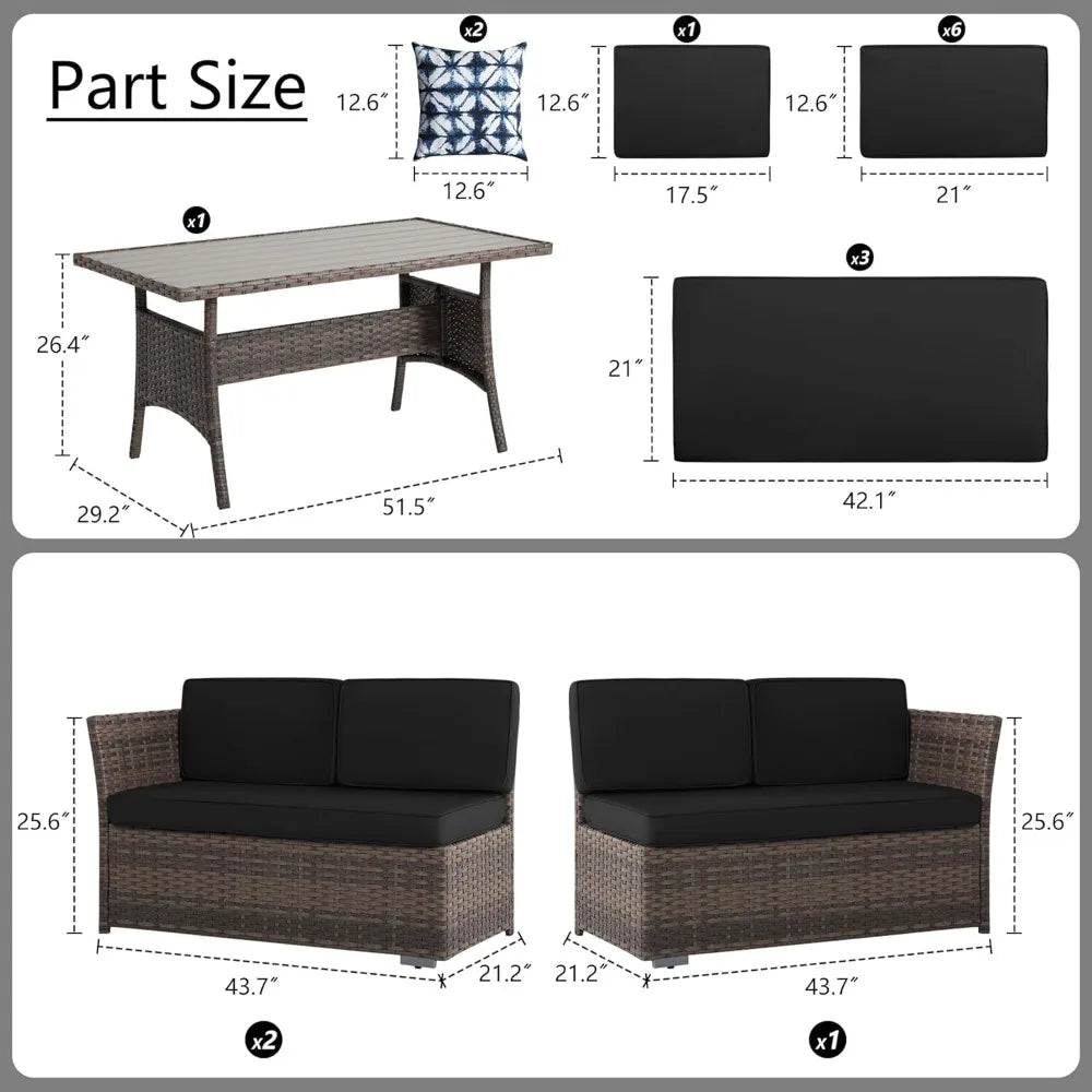 7 Piece Patio Set, Outdoor PE Wicker Rattan, Dining Table, Chairs Set, Patio Conversation Sofa patio