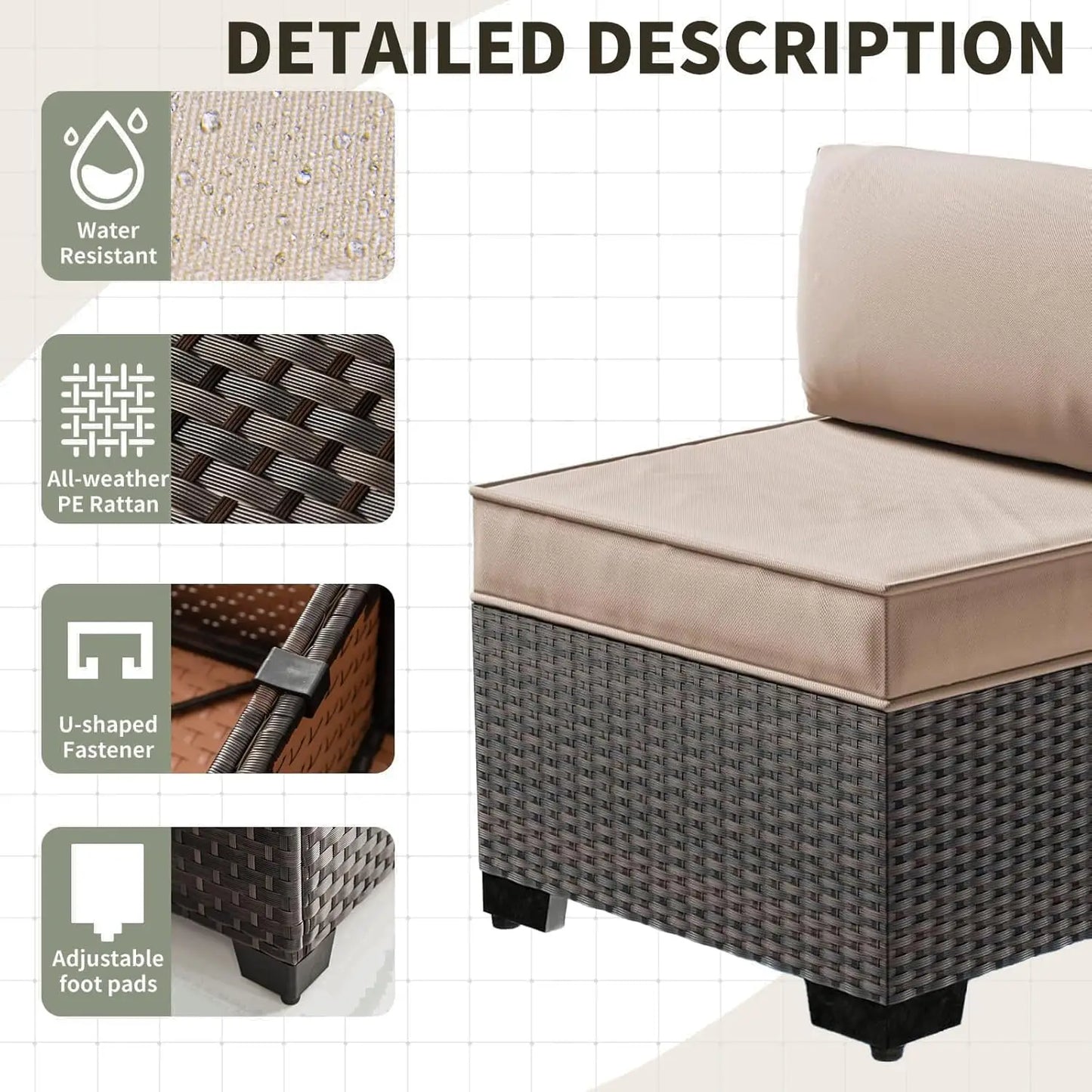 7 Pieces Patio Furniture Set, 4’’ Thick Cushions, All-Weather PE Rattan 29.5'' High Backrest