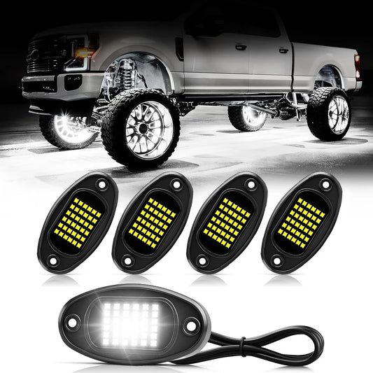 4PCS White LED Rock Lights 4 Off-Road, Trucks, ATVs, Boats - Underbody Chassis Lighting Kit 12V