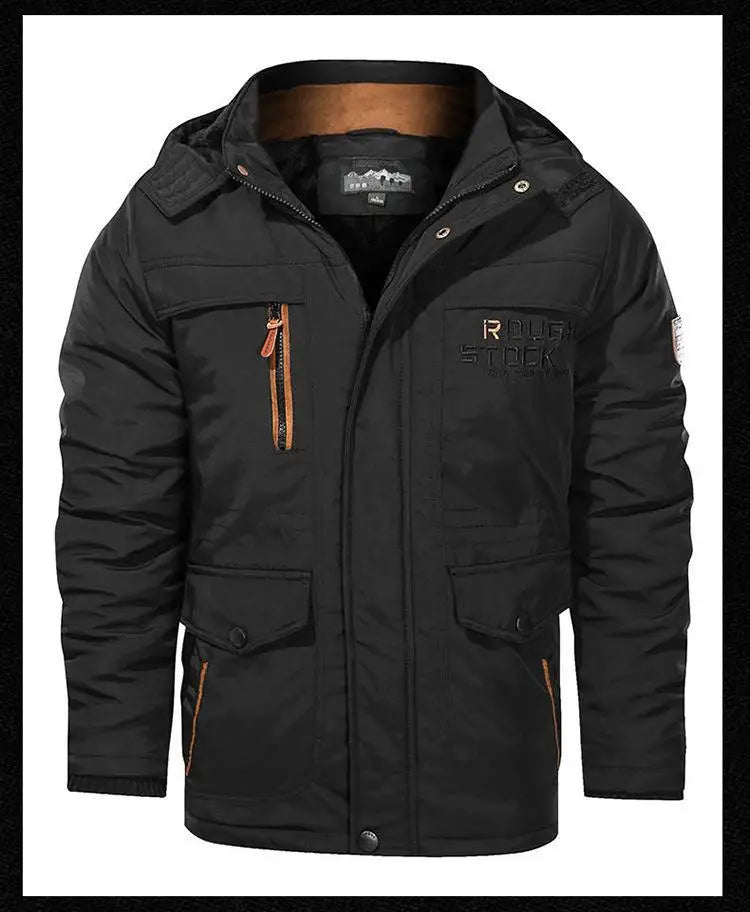Men's Winter Jacket Fleece Linning Parka Coat Hooded Windbreaker Warm Big Size 6XL Multi-pocket