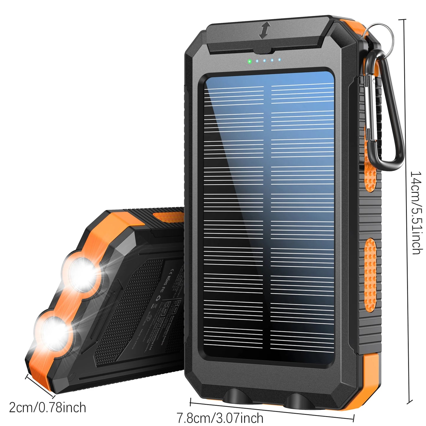 10000mAh Solar Charging Power Bank,Dual USB & Type C Output Port Multichargerlashlight and Compass