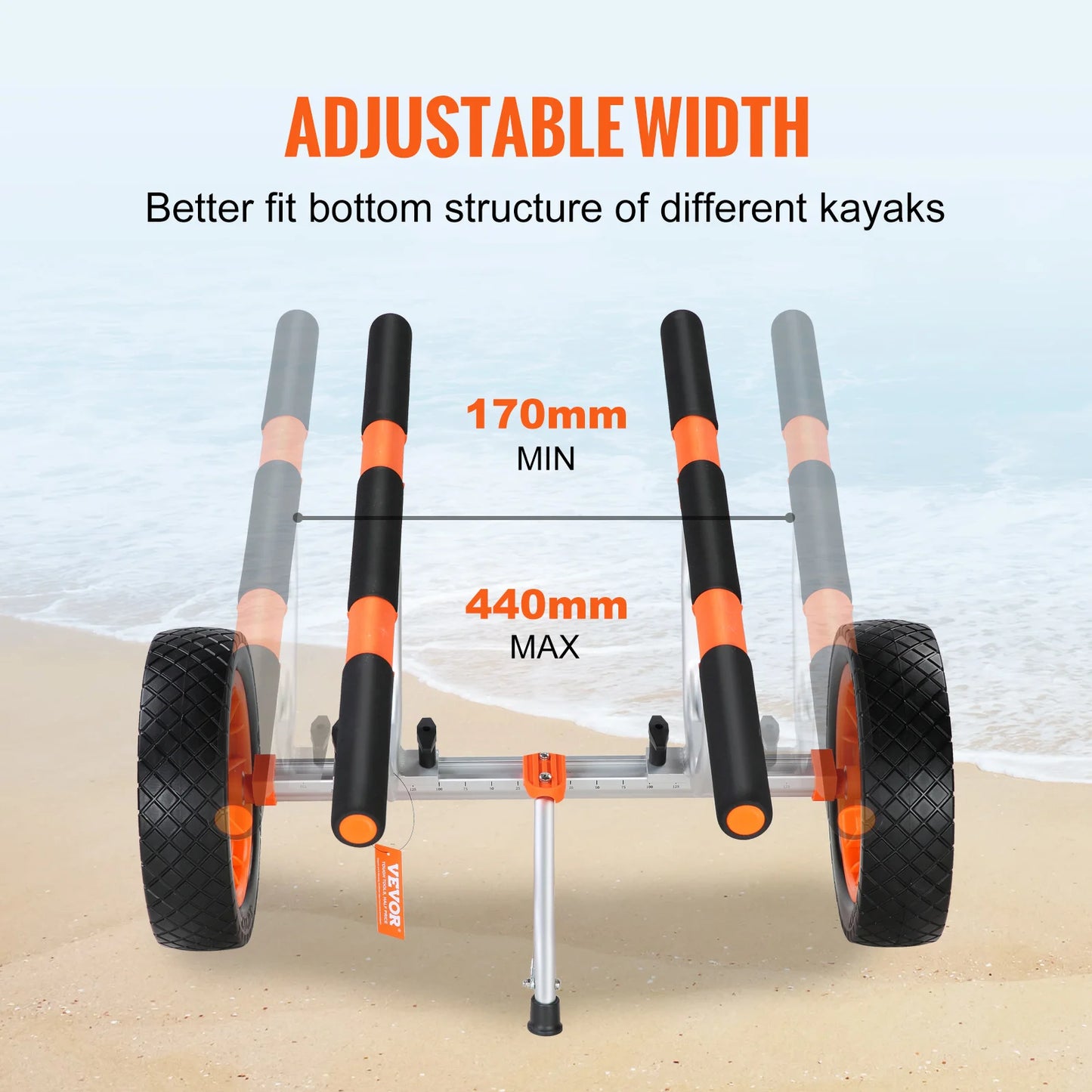 Kayak Cart 450lbs Detachable Canoe Trolley Cart with 12'' Tires Adjustable Width for Paddleboards