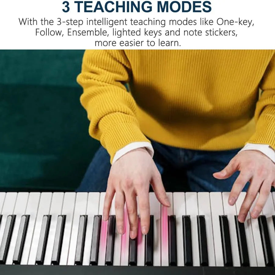 61 Key Portable Electronic Piano Illuminated FullSize Keys LCD Display Headphones XStand Microphone