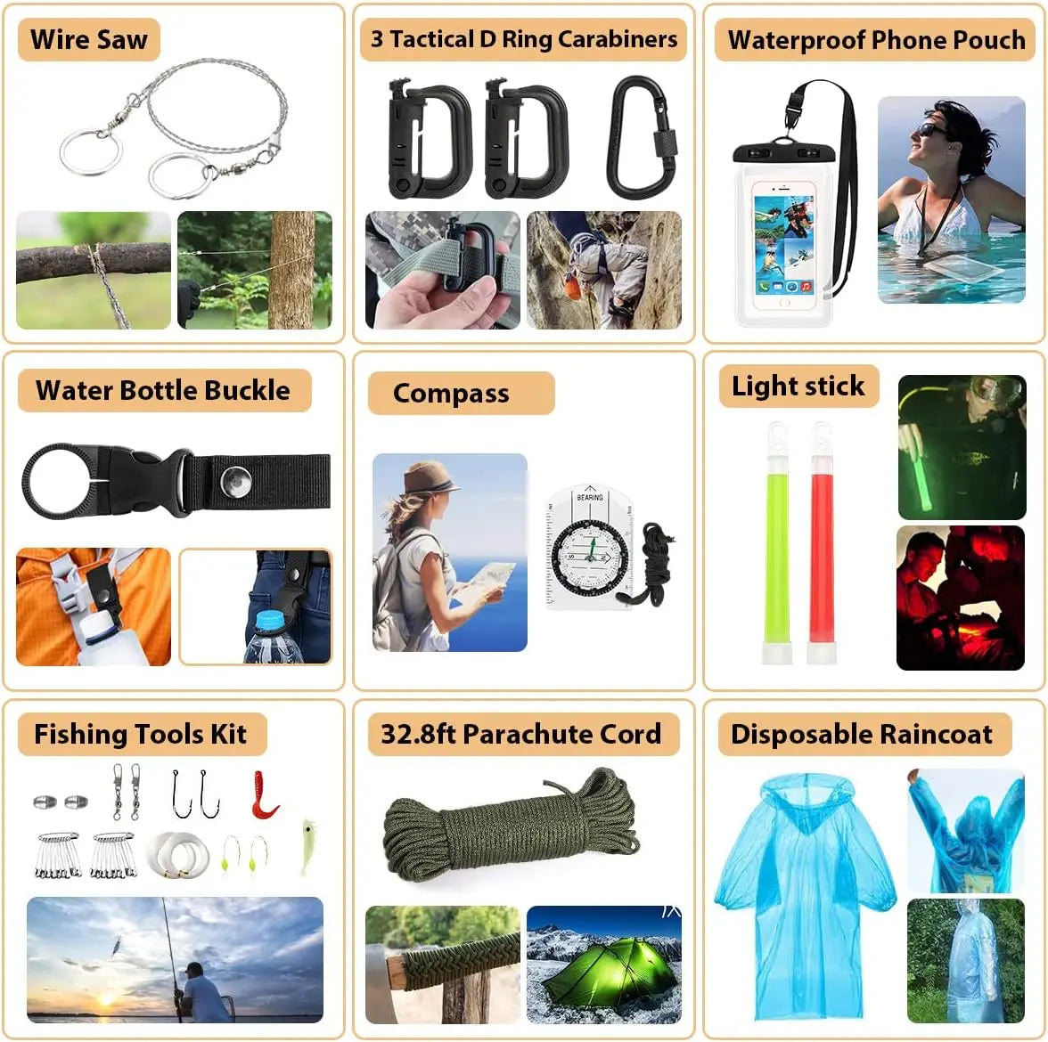 250Pcs Emergency Survival Kit,First Aid, Molle Bag & Tent for emergency,Hiking, Hunting