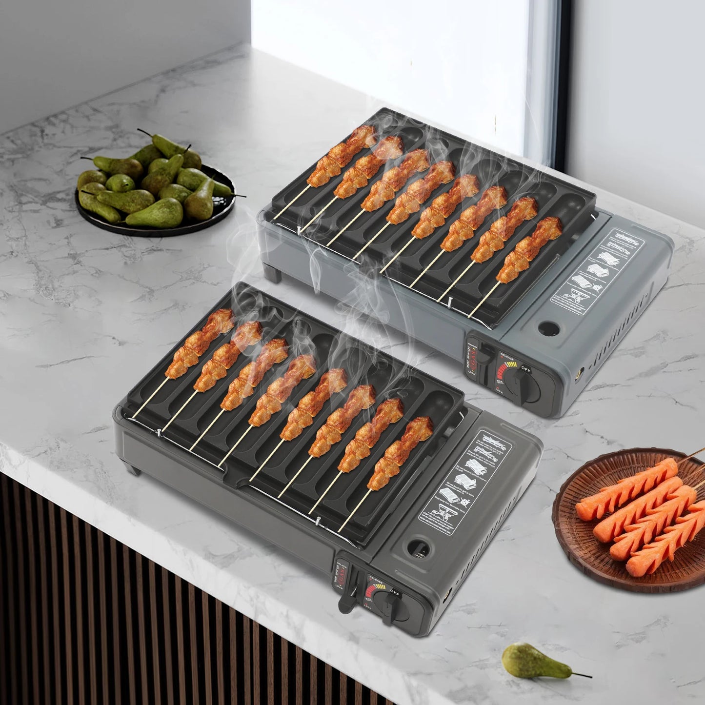 Gas Grill Stove,Sausage Grill Plate,Plastic Box Portable Camping Butane Stove Adjustable Flame