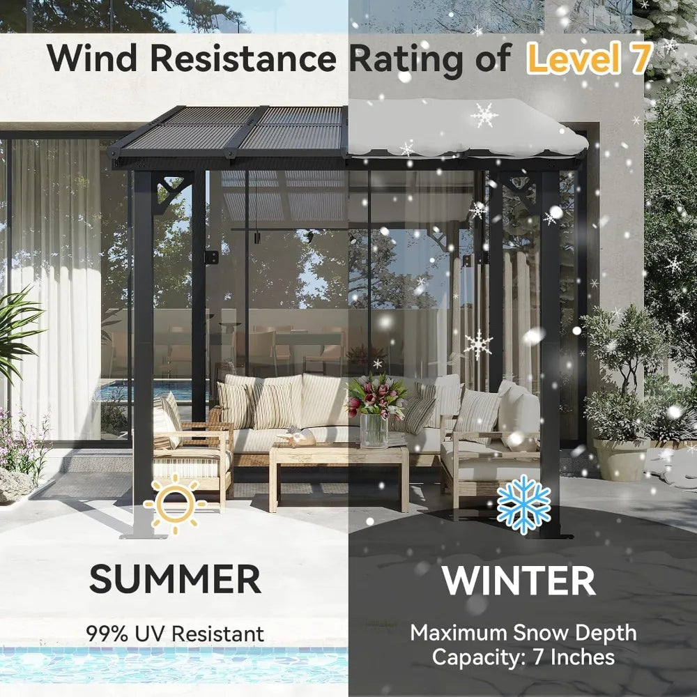 8’x10’ Gazebo, Wall Mounted on Clearance, Outdoor Patio, Large Wall-Mounted Heavy Duty Awnings Patio