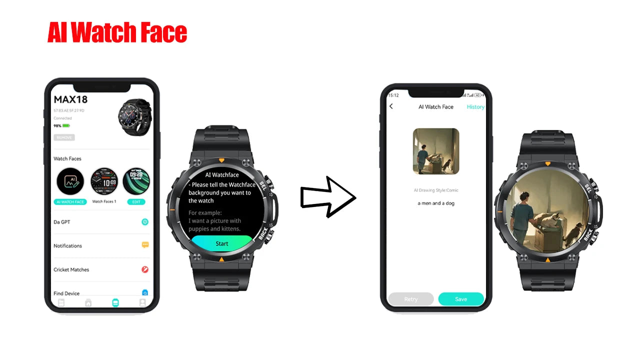 MAX18 Smart Watch AMOLED Screen AI GPT Bluetooth Call 410mAh Big Battery Fitness Tracker Men' Sport