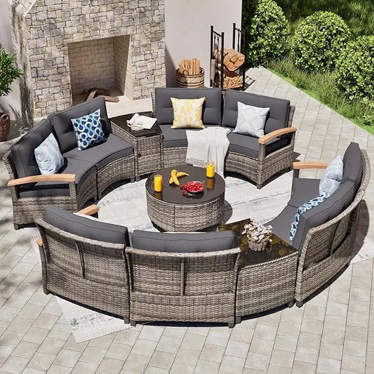 Multi-piece Outdoor Furniture Sets, Half Moon Curving ,Sofa Rattan Patio Conversation