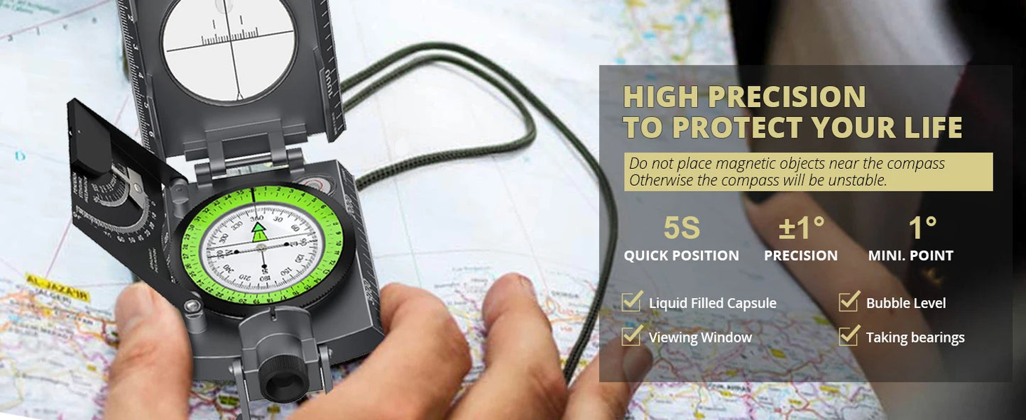 Compass Hiking,Waterproof Metal Compass,Clinometer,Lightweight,fCamping,Hunting,Hiking Navigation.
