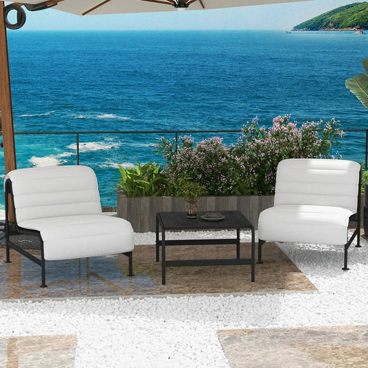3-Piece Oversized Outdoor Furniture Set,Wide and Deep Lounge Chairs Olefin Cushions, Stone-TopTable