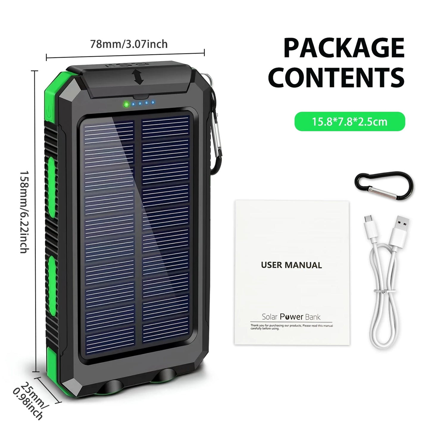 30000mAh Solar Power Bank Portable Dual 5V USB Ports 2 LED Light Flashlight Fast Charge phones ntbk
