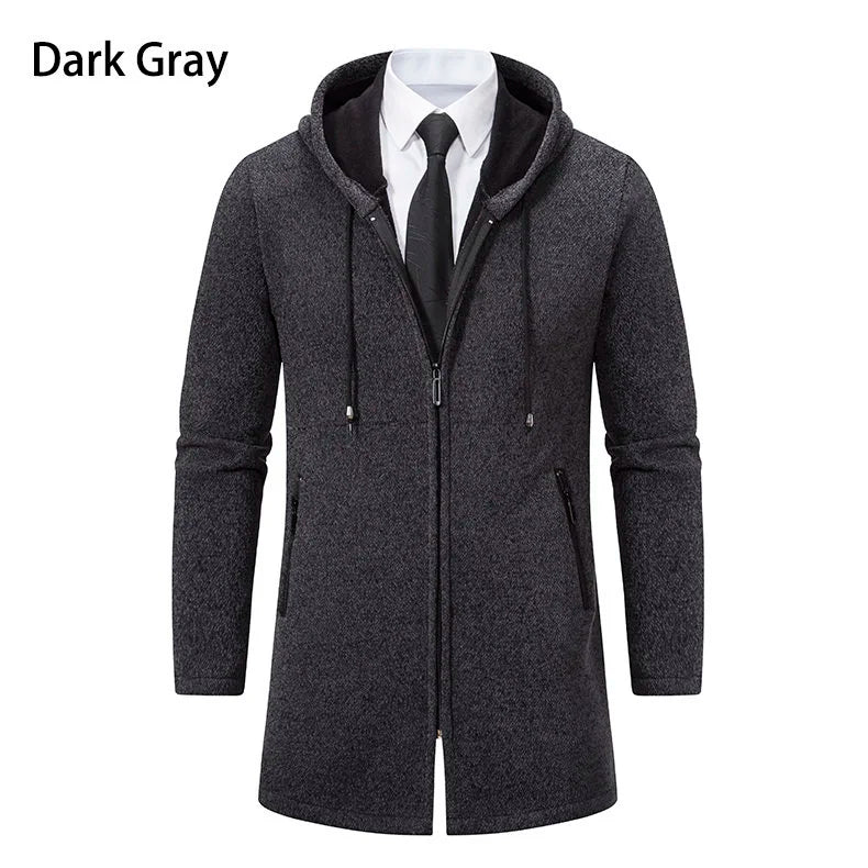 Winter Men's Thickened Hoodies Jacket  Long Sleeve Sweatshirts Cardigan  Solid Color Tops Overcoat