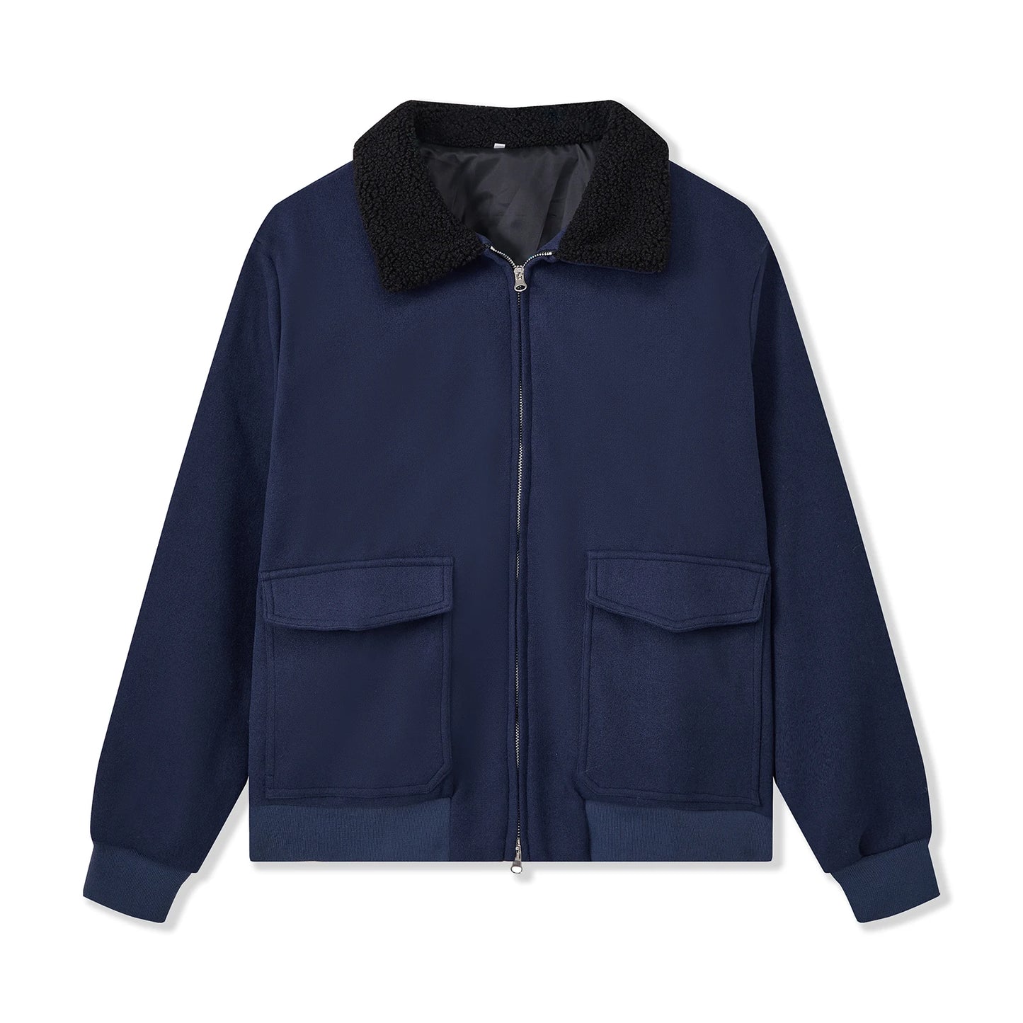 Men's Stylish Winter Coat, Plush Lining, Zip Up Closure, Long Sleeves,Turn Down Collar,Solid Color