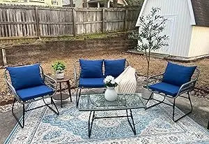 Patio Furniture Wicker Bistro Set, 4-Piece All Weather Rattan Conversation Loveseat Sets