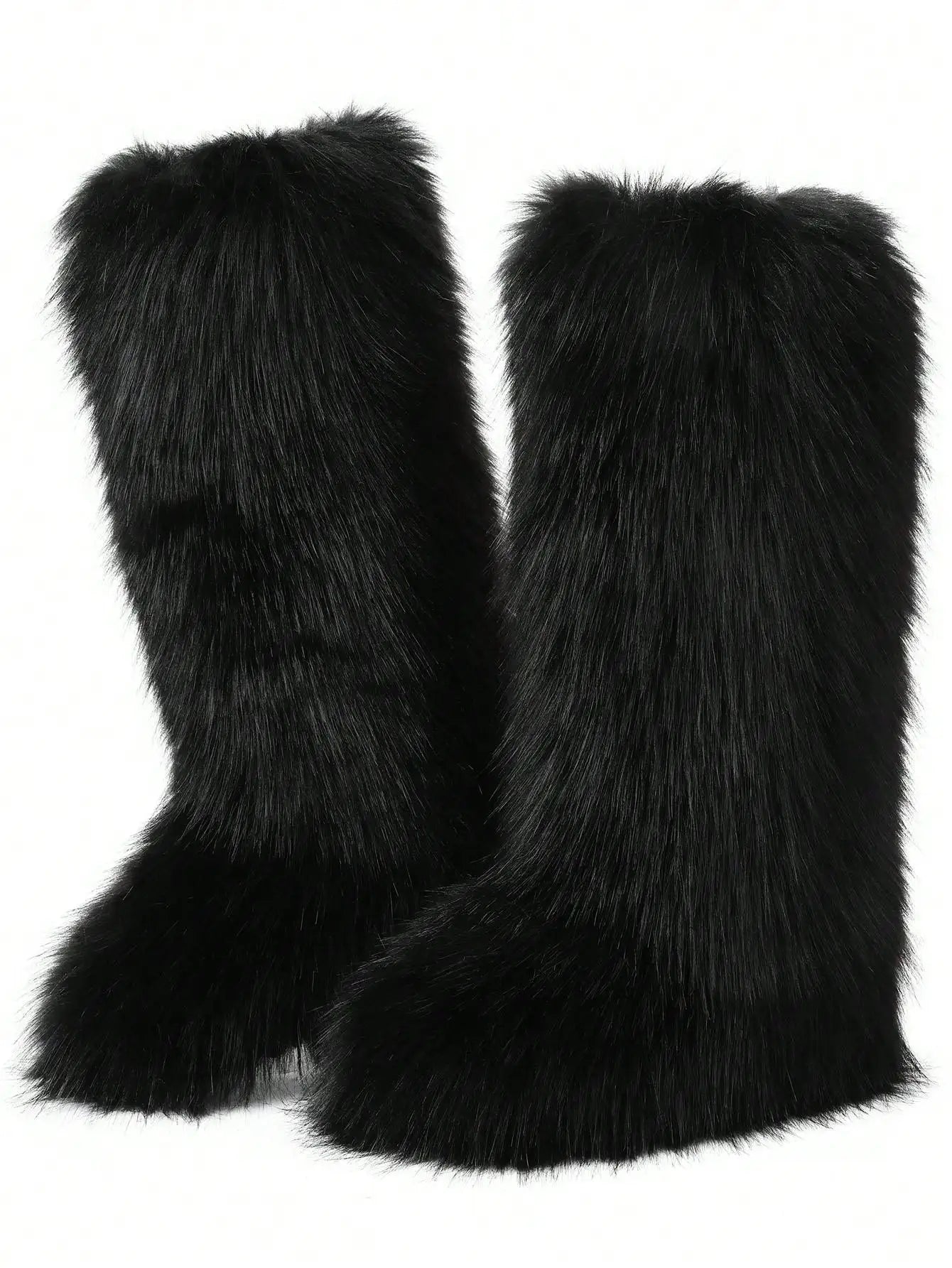 Furry Fluffy Women Snow Boots Warmplush Knee High Flats Luxury Punk Goth Women Winter Shoes