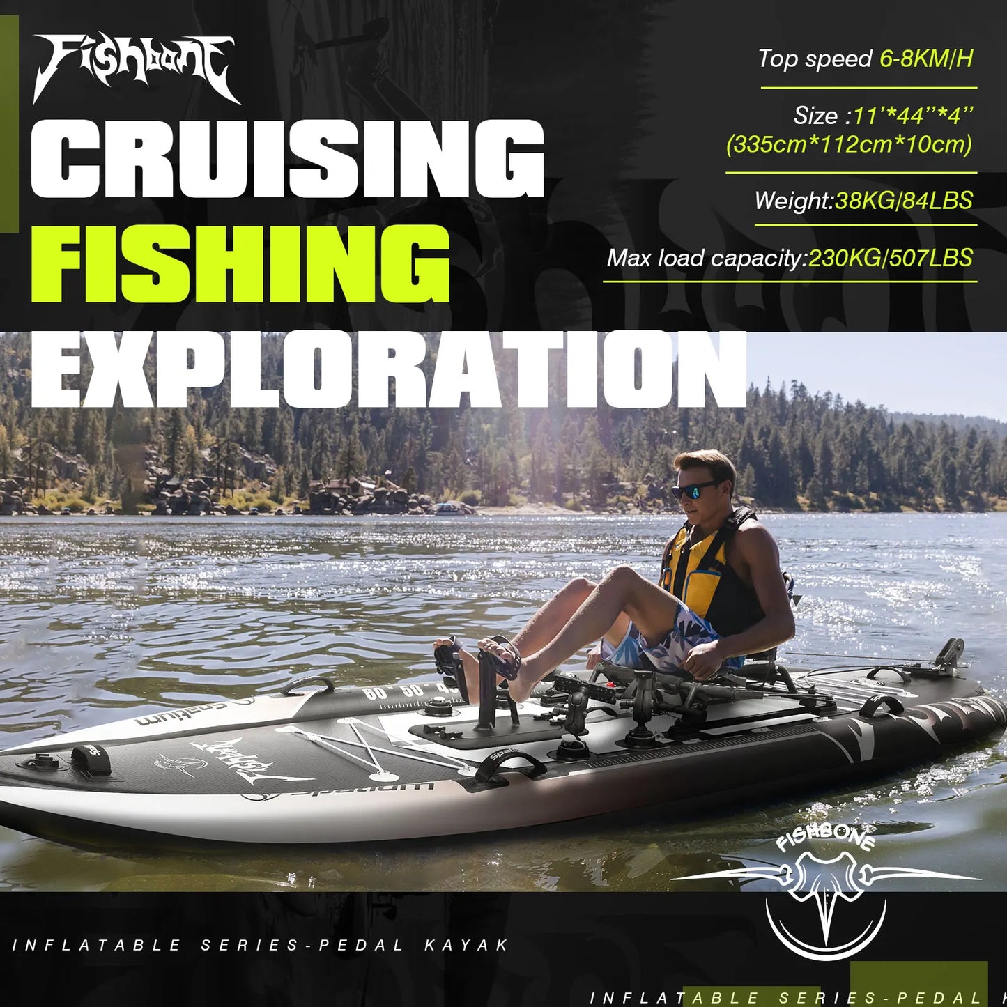 Fishing Kayak Boat Pedal Drive Siton Top Pedal Drive Kayak Orientation System, 11'*44"*4",Cap.507LBS