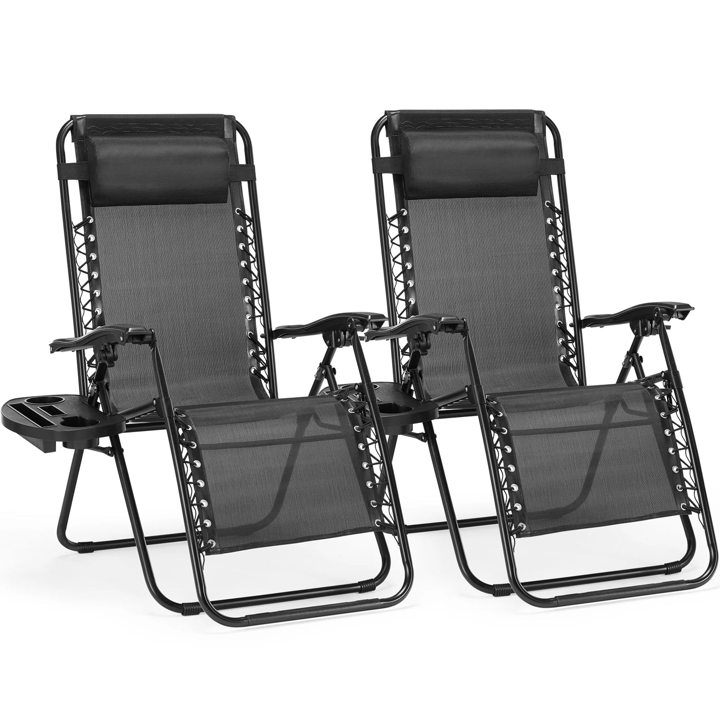 Zero Gravity Set 2 Portable Recliner Camping Patio Outdoor Chair,Cup Holder Trays Adjustable Pillow
